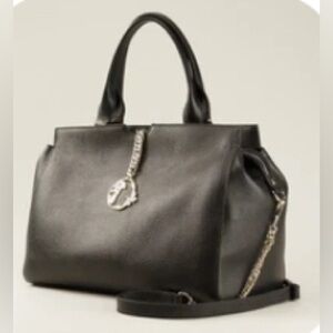 Versace’ collection Black pebbled Leather Handbag gold hardware #220/blkb